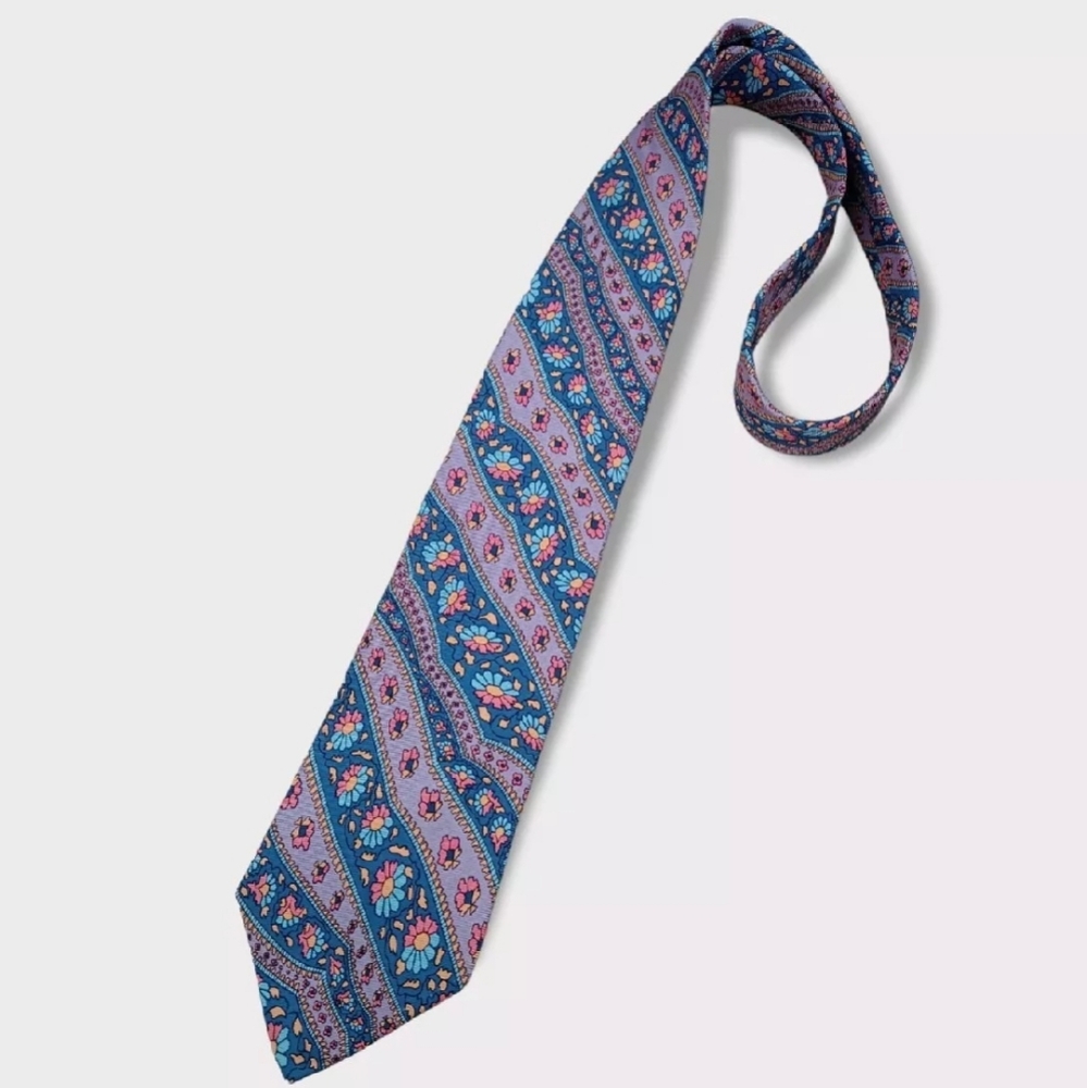 ETRO Blue/Purple Floral Silk LUXURY Tie ITALY